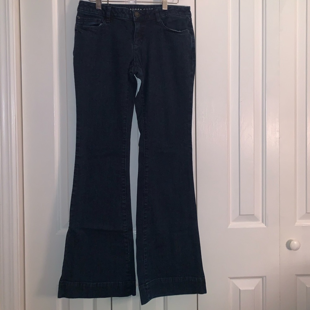 flared dark denim jeans